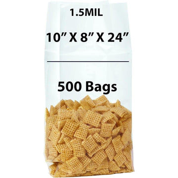 Gusseted Polypropylene Bags 1.5 Mil 10X8X24 inches 500 Bags